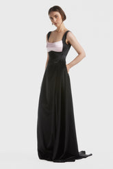 Black Satin Gown With Pink Bra