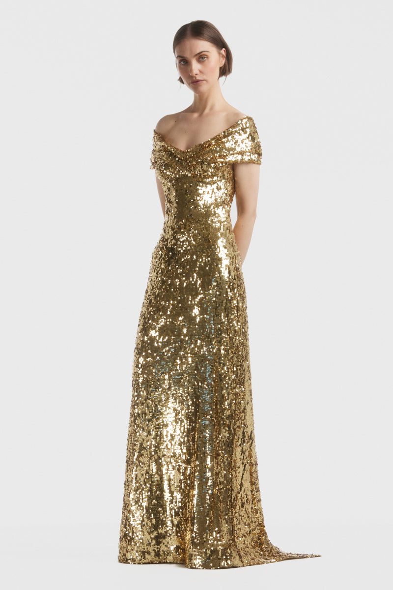 Gold off shoulder sequin gown ATU Body Couture Gold off shoulder sequin gown ATU Body Couture