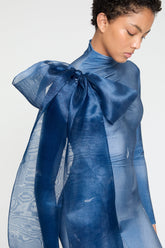 DENIM print catsuit with organza BOW