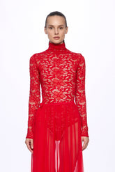 High neck lace RED bodysuit