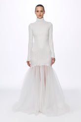 Turtleneck sequin and tulle gown dress