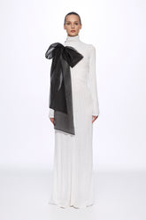 High neck sequin dress with organza bow detail