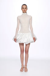 Mini dress with low waist ruffle skirt