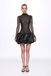 Mini dress with low waist ruffle skirt