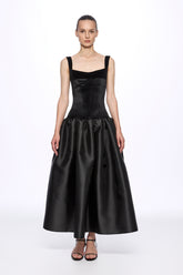 Black velvet corset detail flared dress
