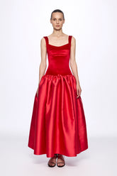 Red velvet corset detail flared dress