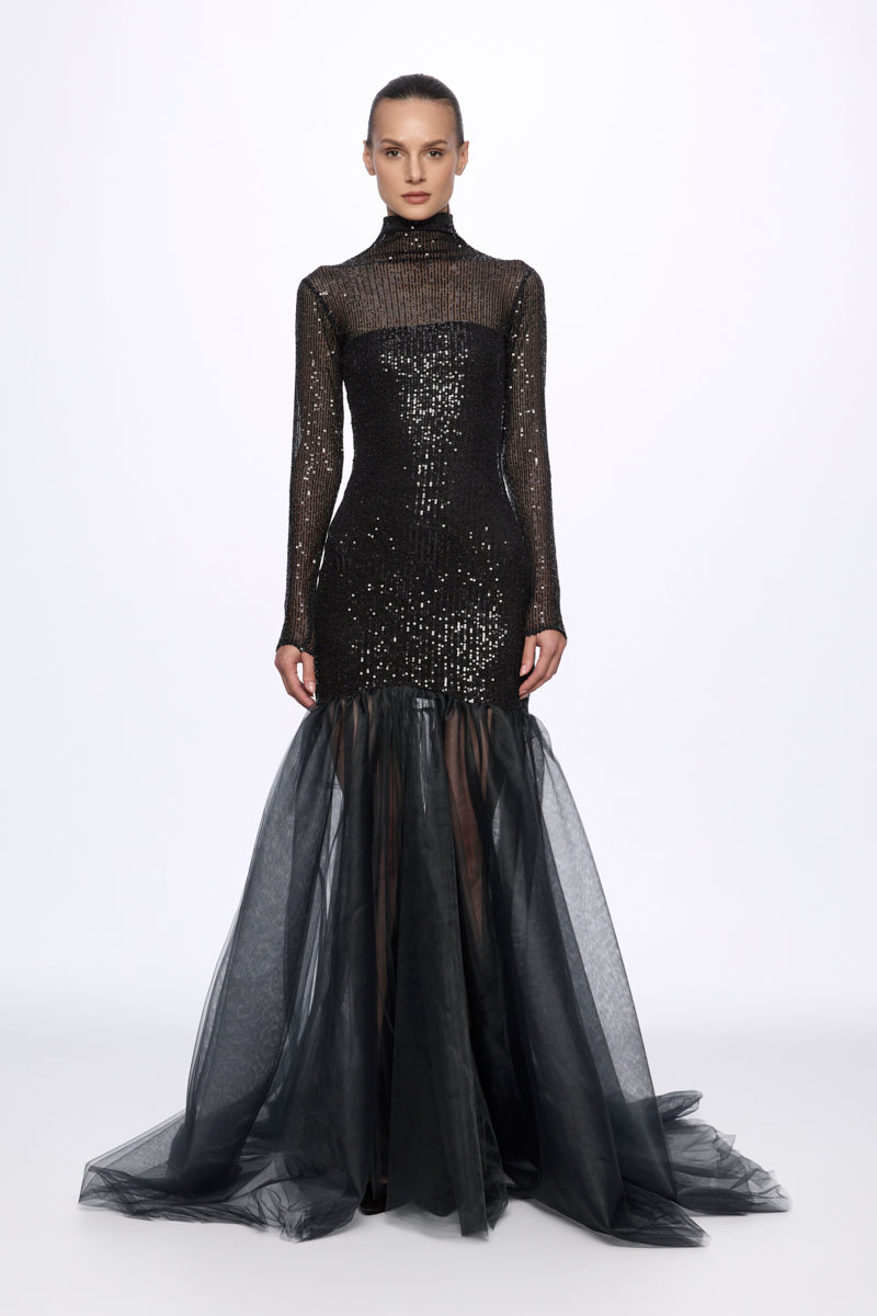 Turtleneck sequin and tulle gown dress ATU Body Couture Turtleneck sequin and tulle gown dress ATU Body Couture