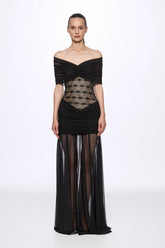 Lace detail draped maxi dress