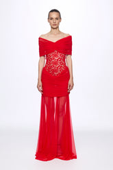 Lace detail draped maxi dress