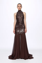 Sequinned high-neck gown