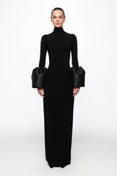 High neck midi dress with bell-sleeve