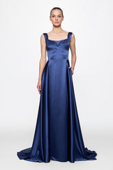 Navy Satin Evening Dress