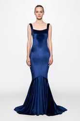 Velvet corset mermaid dress in navy blue