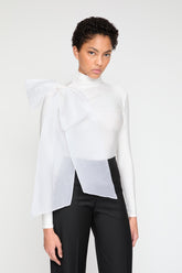 White turtleneck with silk Organza BOW