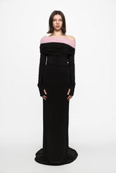 CROWN dress with pink off shoulder overlay