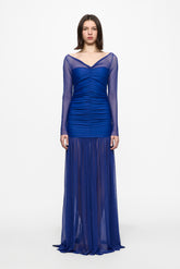 Ruched Tulle Gown in blue