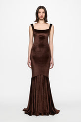 Brown Velvet Mermaid Evening Gown