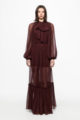 SILK Chiffon shirt dress in wine