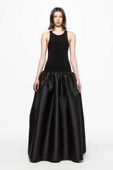 Black tank top gown with taffeta skirt