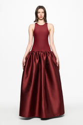 Wine tank top gown with taffeta skirt