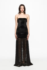 Black lace and velvet cold shoulders dress