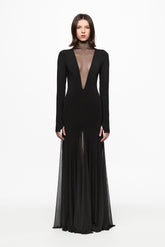 Black maxi dress with tulle insertions
