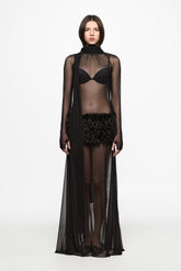 Black maxi dress with feather panel