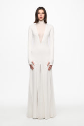 White maxi dress with tulle insertions