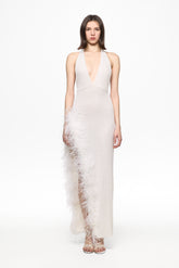 Feather-trim sequined maxi slip dress