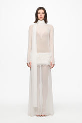 White maxi dress with feather panel