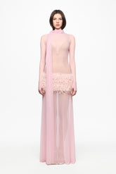 Pink maxi dress with feather panel