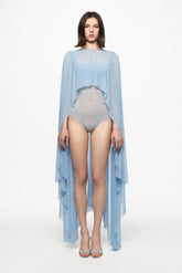 Baby blue mesh bodysuit and cape set