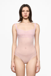 Pink mesh corset bodysuit