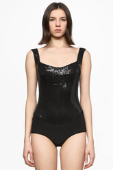 Black sequin square neck bodysuit