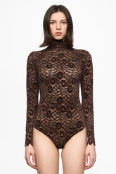 Brown lace high neck bodysuit