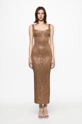 Brown sequined embellished midi dress