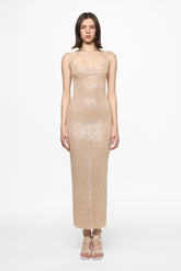 Nude sequined embellished midi dress