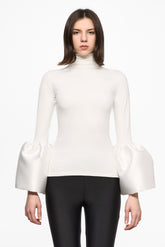 White high-neck bell-sleeve top