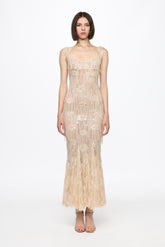Corset bra sequined midi dress in vanilla