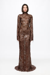 Long sleeved dress in chocolate brown