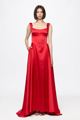 Red Satin Evening Dress
