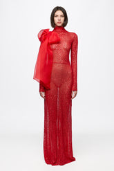 High neck sequin dress with organza bow detail