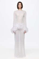 High neck sequin dress with feathers