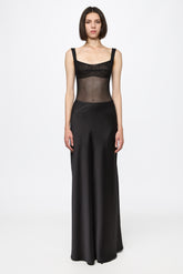 Black satin long skirt