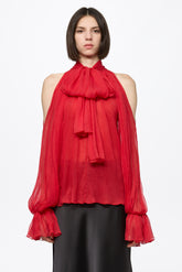 Red chiffon shirt