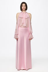 Pink satin long skirt