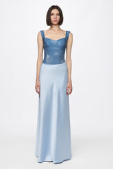 Blue satin long skirt