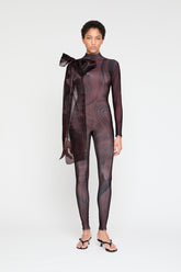 CHOCOLATE print catsuit with organza BOW