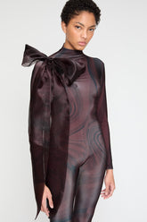 CHOCOLATE print catsuit with organza BOW