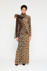 Leopard Midi dress with Organza BOW